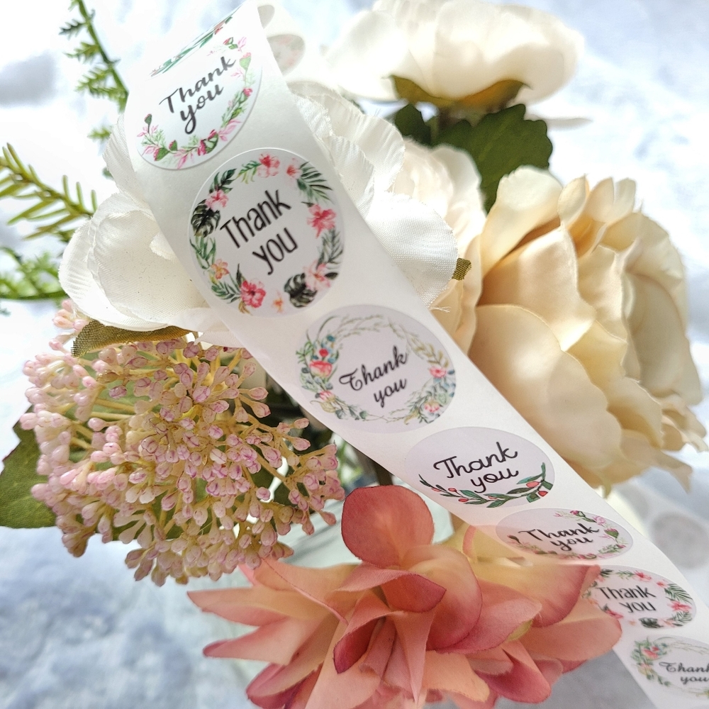 8 in 1 with Floral Design 1" Thank You Sticker NWT